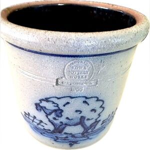 Vintage 1988 Rowe Pottery Works Salt Glazed Stoneware Sheep Lamb Crock Farmhouse